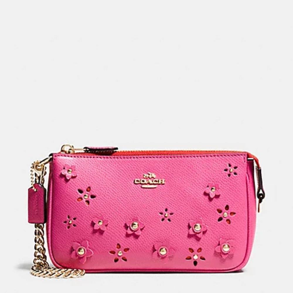 COACH F65471 LG WRISTLET / SM SHOULDER, 19 IN FLORAL APPLIQUE LEATHER